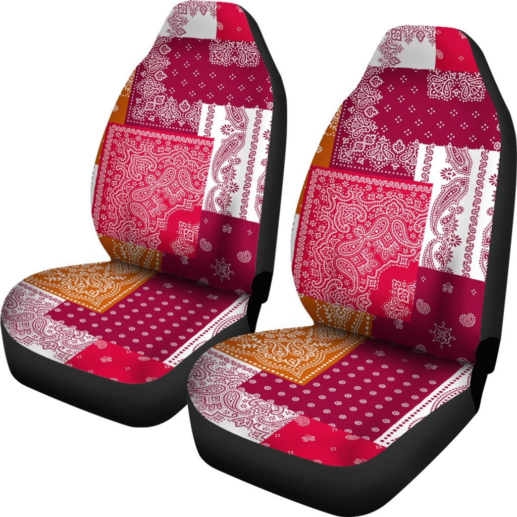 Red Oriental Asian Patchwork Car Seat Covers Pair 2 Front Etsy UK