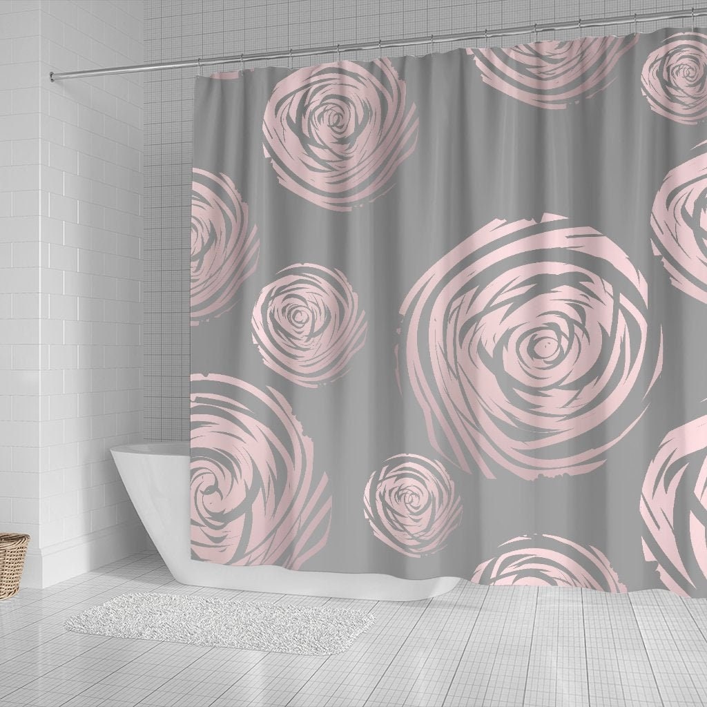Grey Abstract Spirals Floral Flowers Shower Curtain Bathroom | Etsy