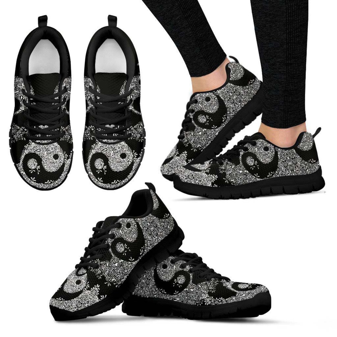 Black and White Yin Yang Sneakers Spiritual Hippie Shoes Etsy