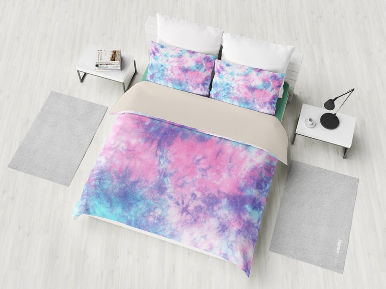 Colorful Pink Purple Tie Dye Abstract Art Bedding Set Duvet Etsy