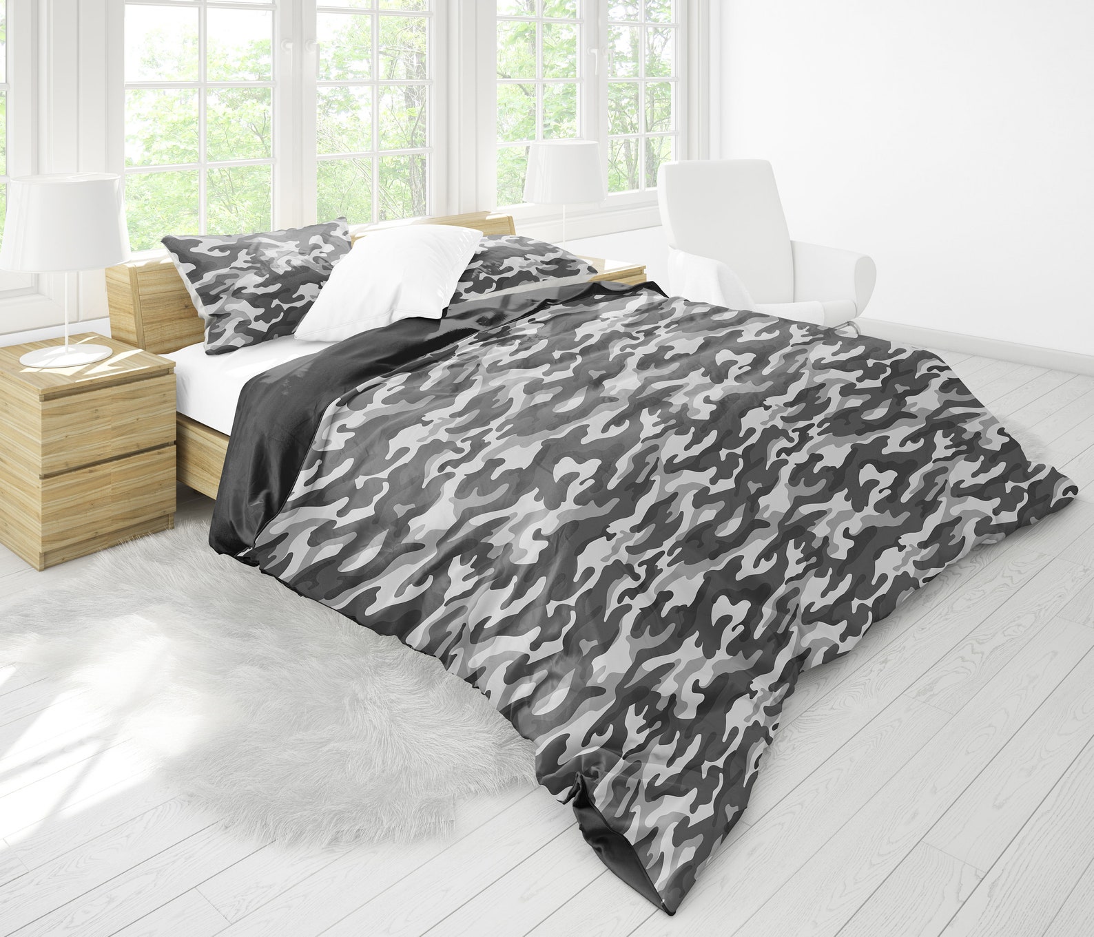 Grey Camouflage Bedding Set Duvet Cover 2 Pillow Cases Etsy