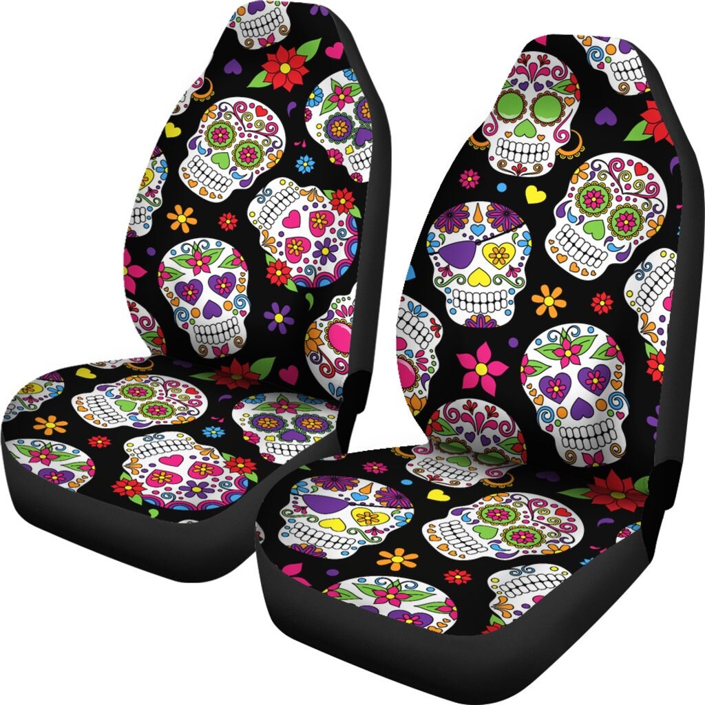 Yellow Sugar Skull Car Seat Covers