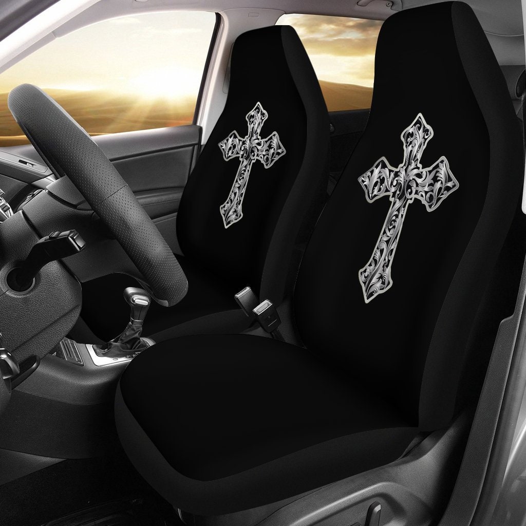 Vintage Cross Decor Black Car Seat Covers