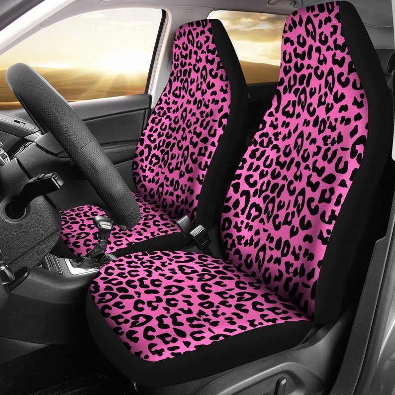 Pink Leopard Print Car Seat Covers Pair 2 Front Cover For Protector Accessory Animal