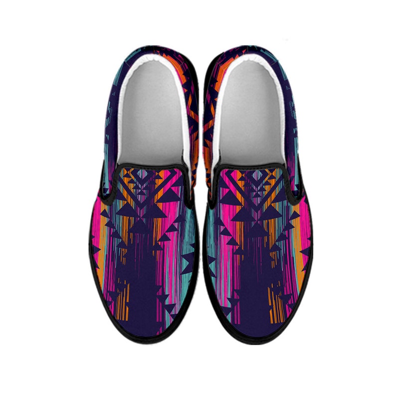 Womens Custom Shoes Comfortable Shoes Colorful Boho Chic Bohemian Aztec Streaks Casual Slip on Shoes Mens Kids Day Shoes Canvas Shoes