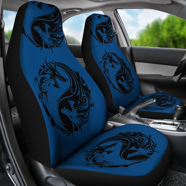 Blue Dragon Yin Yang Car Seat Covers Pair 2 Front Car Seat Etsy