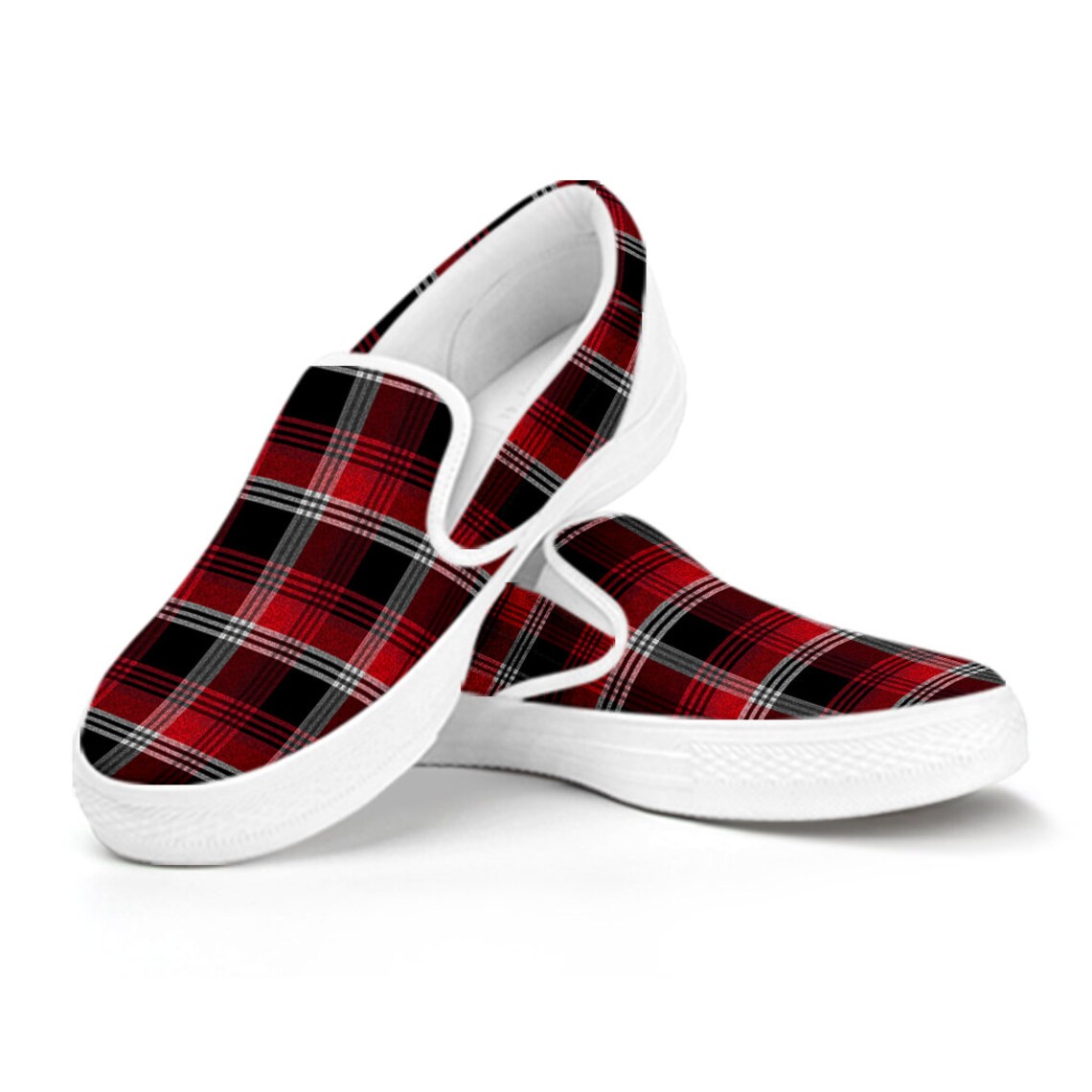 Red Plaid Casual Slip on Shoes Comfortable Shoes Canvas Etsy