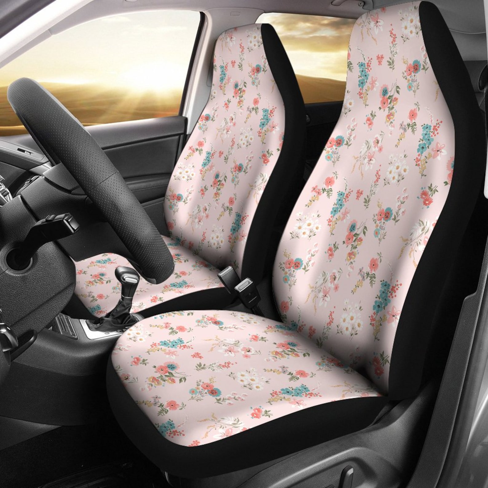 Pink Floral Flowers Car Seat Covers Pair 2 Front Seat Covers Etsy