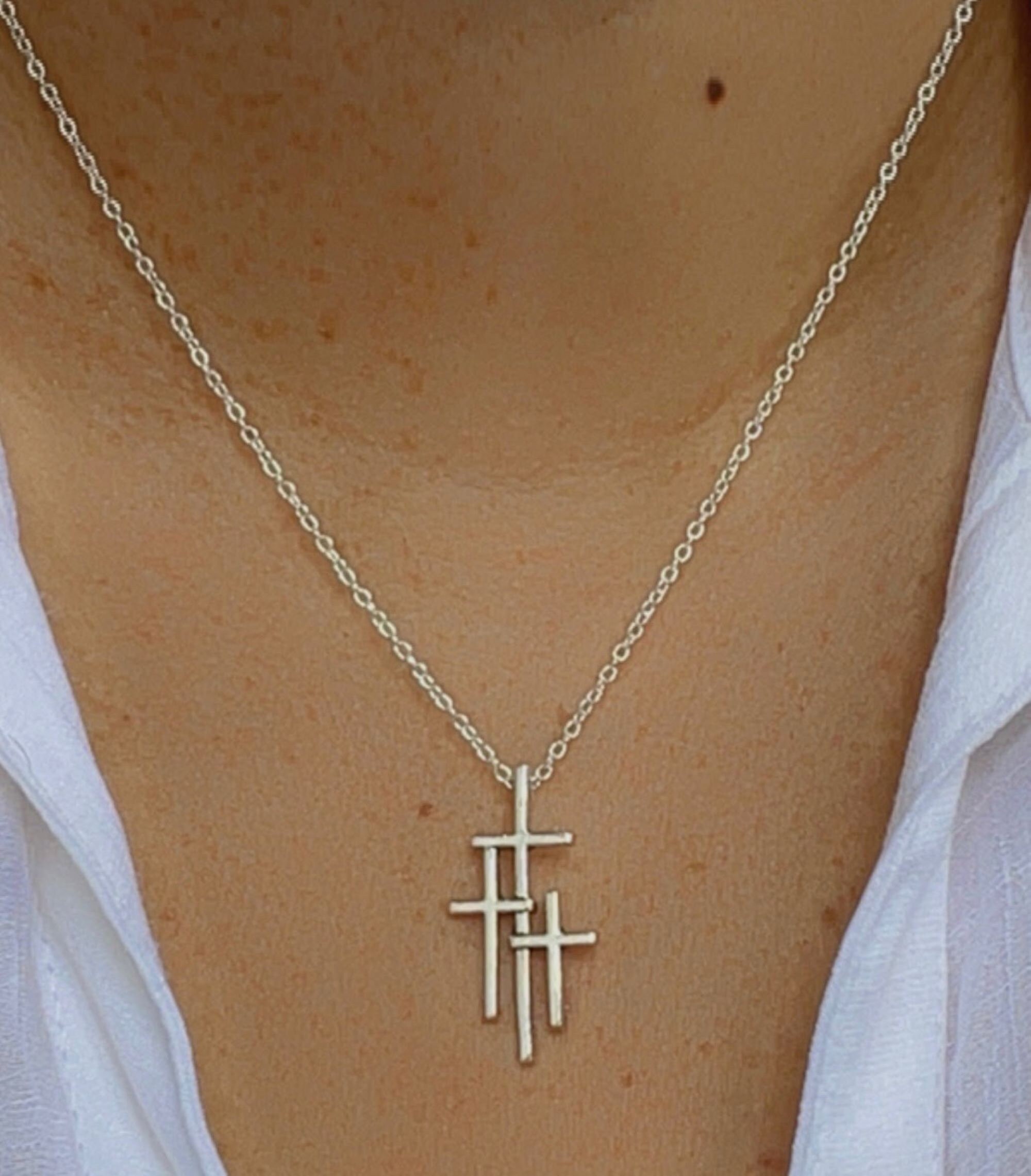 Cross Necklace, Three Crosses on Calvary Necklace, Faith Religious