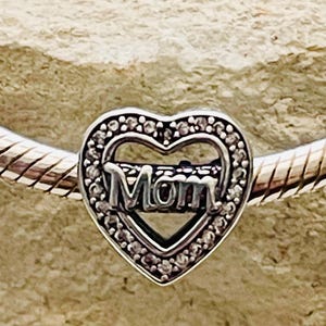 Mom Heart Charm, S925 Silver, Mom Charm, Mom Jewelry, Heart Charm, Heart Jewelry, Mothers Day Charm
