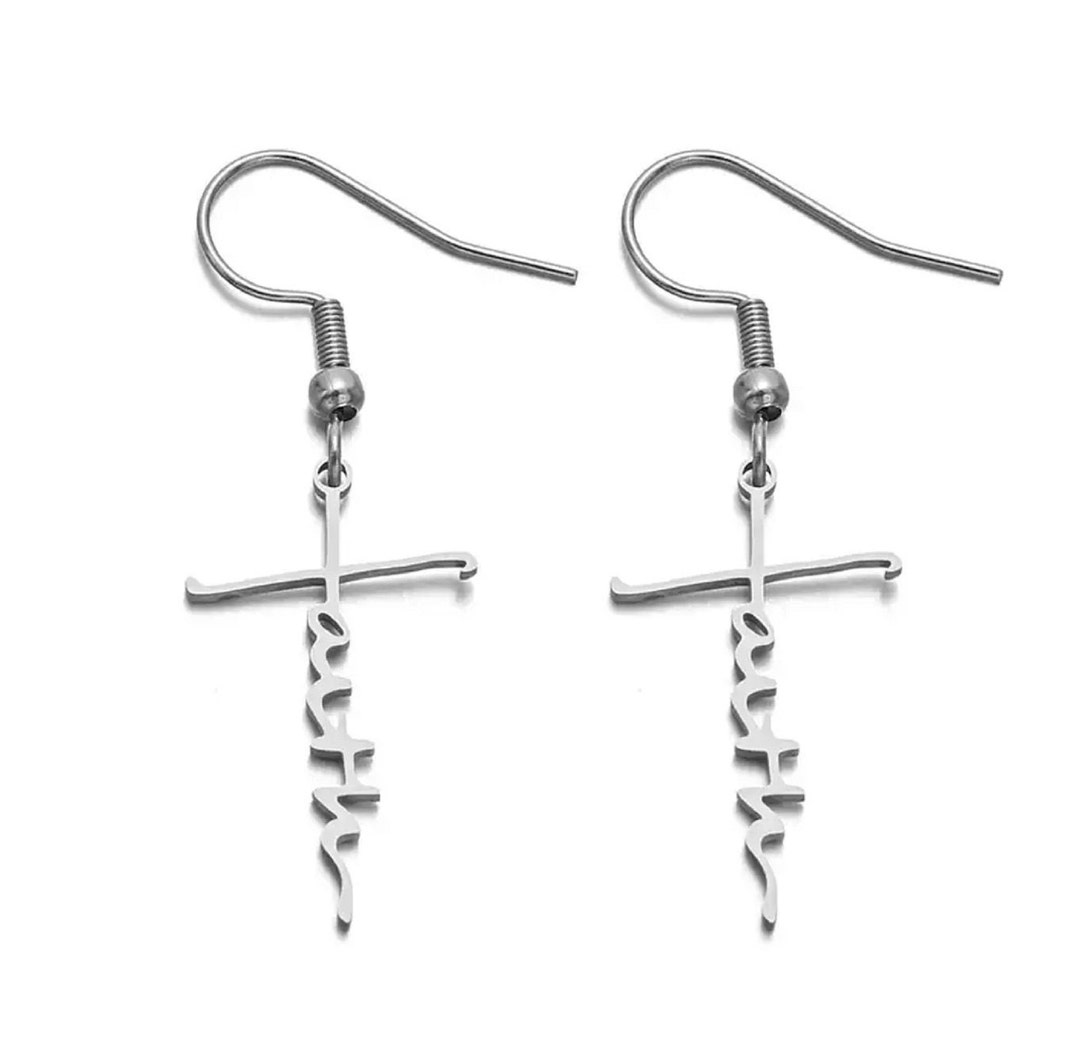 Faith Earrings, Dangle Earrings Stainless Steel Faith Religious