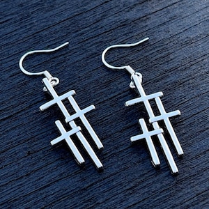 Cross Earrings, Cross Jewelry, Three Crosses on Calvary Faith Religious Christian Jewelry, Inspiration, Triple Cross Earrings S925 Silver