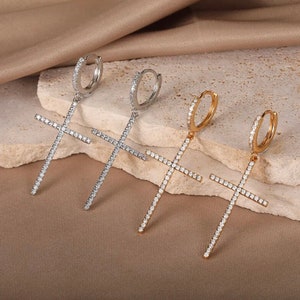 Cross Earrings, Dangle Cross Earrings, Faith Religious Christian Jewelry, Inspiration Jewelry, Cross Cubic Zircon Earrings