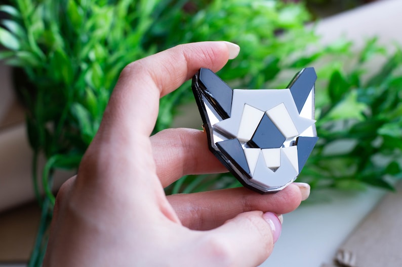 CAT BROOCH acrylic brooch grey kitty brooch Retriever acrylic jewelry animal brooch cat Pin