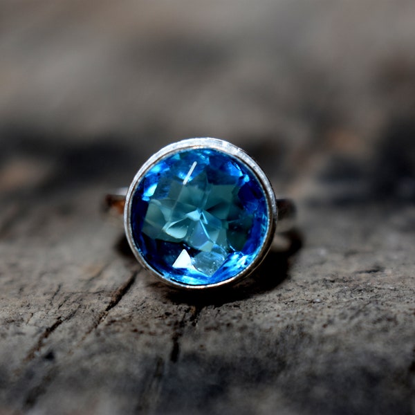 Blue Topaz Quartz ring , solid sterling silver ring , handmade ring , Quartz ring , gemstone ring A180