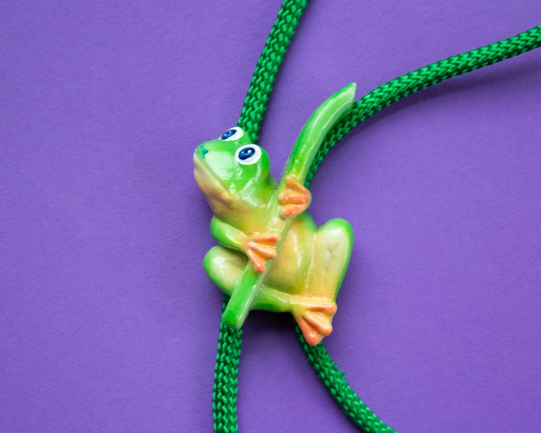 Frog Ball Chain Tree Frog Bolo Tie – Vintage Green Frog Necklace – Woodland Animal ...