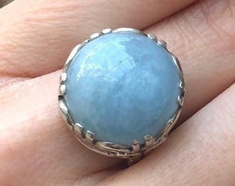 Statement Ring, Aquamarine Ring, Natural Aquamarine, Large Aquamarine Ring, March Birthstone Ring, Silver Artistic Ring, Solid Silver Ring