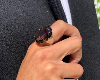 Smoky Topaz Ring, Natural Smoky Topaz, December Ring, Large Oval Ring, Topaz Ring, Brown Diamond Ring, Vintage Oval Ring, Solid Silver Ring