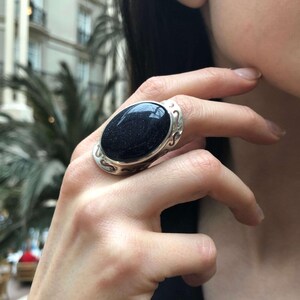 Sandstone Ring, Statement Ring, Night Sky Ring, Artistic Ring, Large Ring, Large Sandstone Ring, Black Ring, Sparkly Ring, Solid Silver Ring
