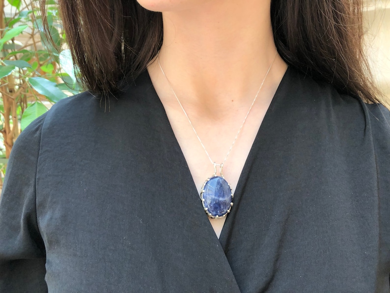 Blue Stone Pendant Natural Sodalite Chunky Blue Pendant Sodalite Pendant Solid Silver Pendant Blue Vintage Pendant Celtic Pendant