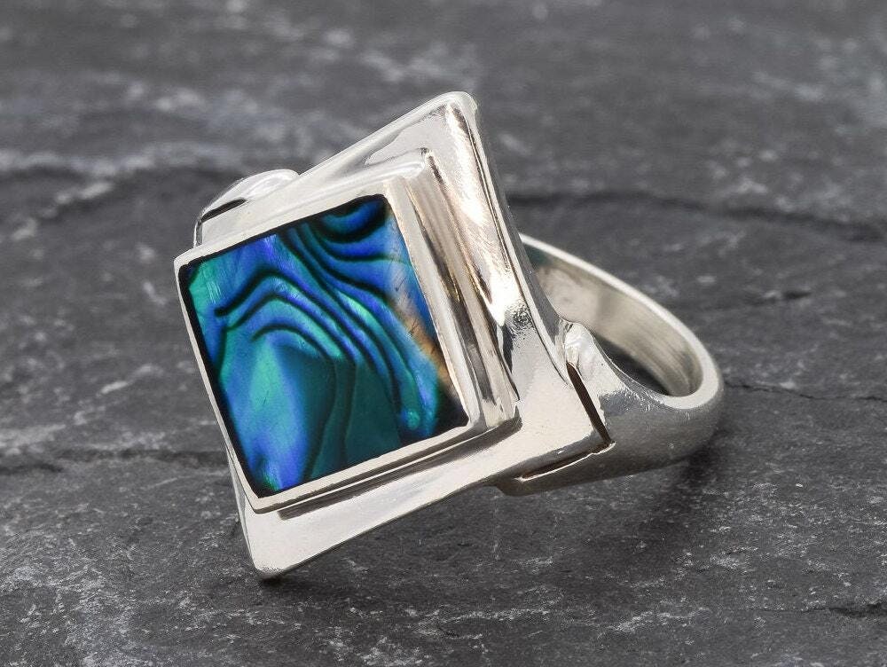 Abalone Ring, Natural Abalone Ring, Blue Shell Ring, Square Abalone ...