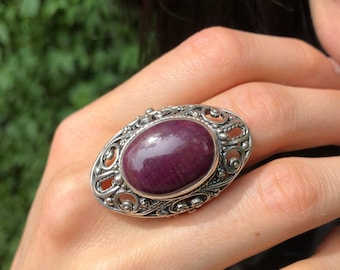 Ruby Ring, Natural Ruby Ring, July Birthstone Ring, Victorian Ring, Large Ruby Ring, Heavy Ring, Statement Ring, Solid Silver Ring, Ruby