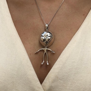 Alien Pendant, Silver Alien Pendant, Artistic Silver Pendant, Spaceman Pendant, Extraterrestrial, Statement Pendant, Solid Silver Pendant