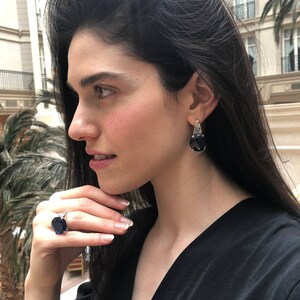 Blue Sapphire Ring, Sapphire Ring, Created Sapphire, Blue Round Ring, Round Statement Ring, Blue Diamond Ring, Vintage Ring, 925 Silver Ring image 2