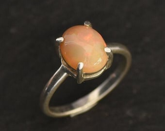 Fire Opal Ring, Natural Ethiopian Opal, Opal Engagement Ring, Yellow Solitaire Ring, Classic Vintage Ring, October Gift, Rare By Adina