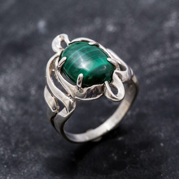Big Green Ring, Natural Malachite Ring, Unique Green Ring