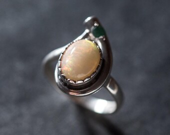 Fire Opal Ring, Natural Opal, Vintage Opal Ring, October Gift, Ethiopian Opal Ring, Real Emerald Ring, Unique Silver Ring, Rare by Adina