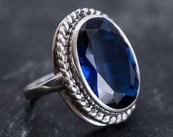Royal Blue Ring, Sapphire Ring, Created Sapphire, Blue Ring, Vintage Blue Rings, Victorian Ring, Solid Silver Ring, Deep Blue Ring, Sapphire