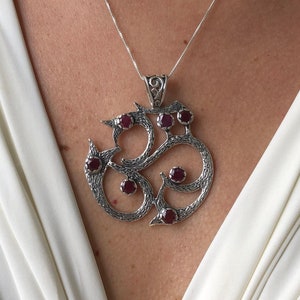 Om Pendant, Natural Ruby Pendant, Vintage Pendant, Ohm Symbol Pendant, Statement Pendant, Large Buddhist Necklace, Solid Silver Pendant