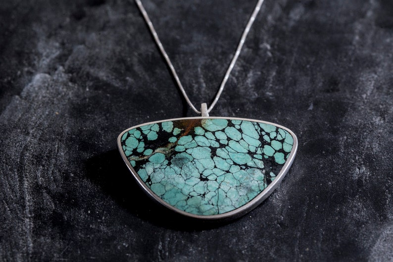 Turquoise Pendant, Triangle Pendant, Natural Turquoise, Arizona Turquoise, Statement Pendant, Large Pendant, Vintage Turquoise Pendant image 3