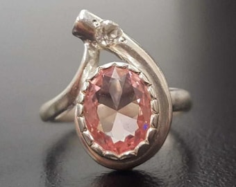 Pink Morganite Ring, Created Morganite Ring, Silver Morganite Ring, Pink Vintage Ring, Artistic Silver Ring, Teardrop Ring, Rare by Adina