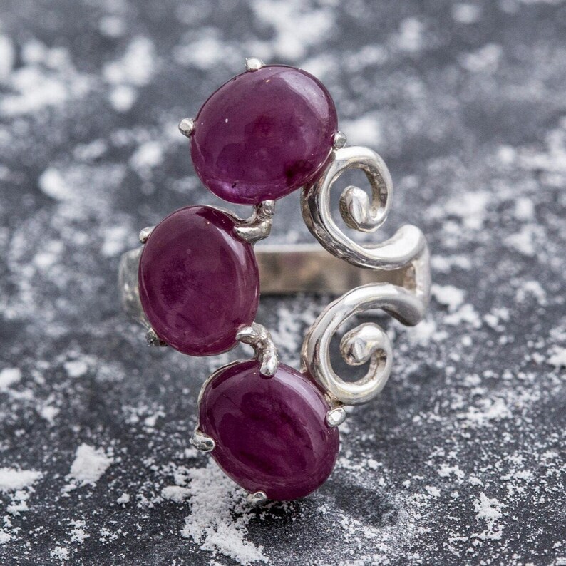 Ruby Statement Ring, Natural Ruby, Three Stone Ruby Ring, Large Ruby Ring, Red Vintage Ring, July Birthstone, Gift For Her, Rare By Adina image 7