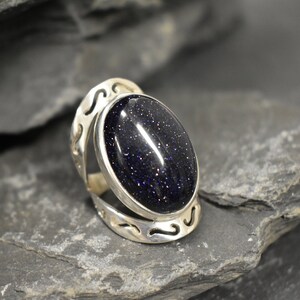 Blue Sandstone Ring, Natural Sandstone, Night Sky Ring, Artistic Ring, Large Sandstone Ring, Black Ring, Sparkly Ring, Solid Silver Ring image 9