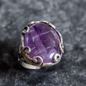 Amethyst Ring, Natural Amethyst, Purple Ring, Leaf Ring, February Ring, Statement Ring, February Birthstone, Solid Silver Ring, Amethyst image 9