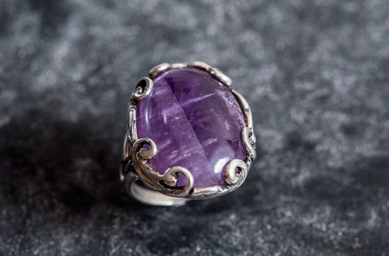 Amethyst Ring, Natural Amethyst, Purple Ring, Leaf Ring, February Ring, Statement Ring, February Birthstone, Solid Silver Ring, Amethyst image 9