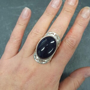 Blue Sandstone Ring, Natural Sandstone, Night Sky Ring, Artistic Ring, Large Sandstone Ring, Black Ring, Sparkly Ring, Solid Silver Ring image 10