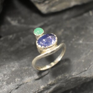 Tanzanite Ring, Natural Tanzanite, December Birthstone, Asymmetric Ring, Vintage Ring, Unique Stone Ring, Multistone Ring, Solid Silver Ring image 9