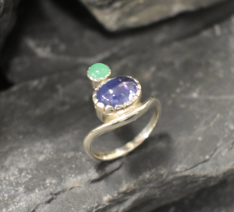 Tanzanite Ring, Natural Tanzanite, December Birthstone, Asymmetric Ring, Vintage Ring, Unique Stone Ring, Multistone Ring, Solid Silver Ring image 9