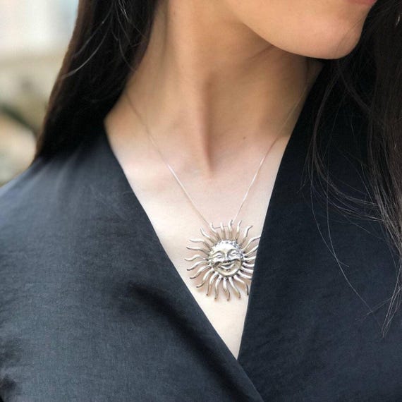 Silver Sun Pendant, Sun Pendant, Large Silver Pendant, Large Sun