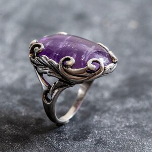 Amethyst Ring, Natural Amethyst, Purple Ring, Leaf Ring, February Ring, Statement Ring, February Birthstone, Solid Silver Ring, Amethyst image 7