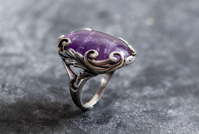 Amethyst Ring, Natural Amethyst, Purple Ring, Leaf Ring, February Ring, Statement Ring, February Birthstone, Solid Silver Ring, Amethyst image 7