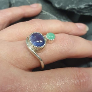 Tanzanite Ring, Natural Tanzanite, December Birthstone, Asymmetric Ring, Vintage Ring, Unique Stone Ring, Multistone Ring, Solid Silver Ring image 2