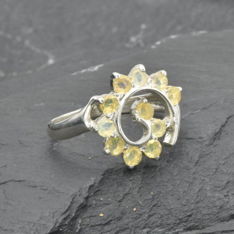 Fire Opal Ring, Natural Ethiopian Opal, Swirl Opal Band, October