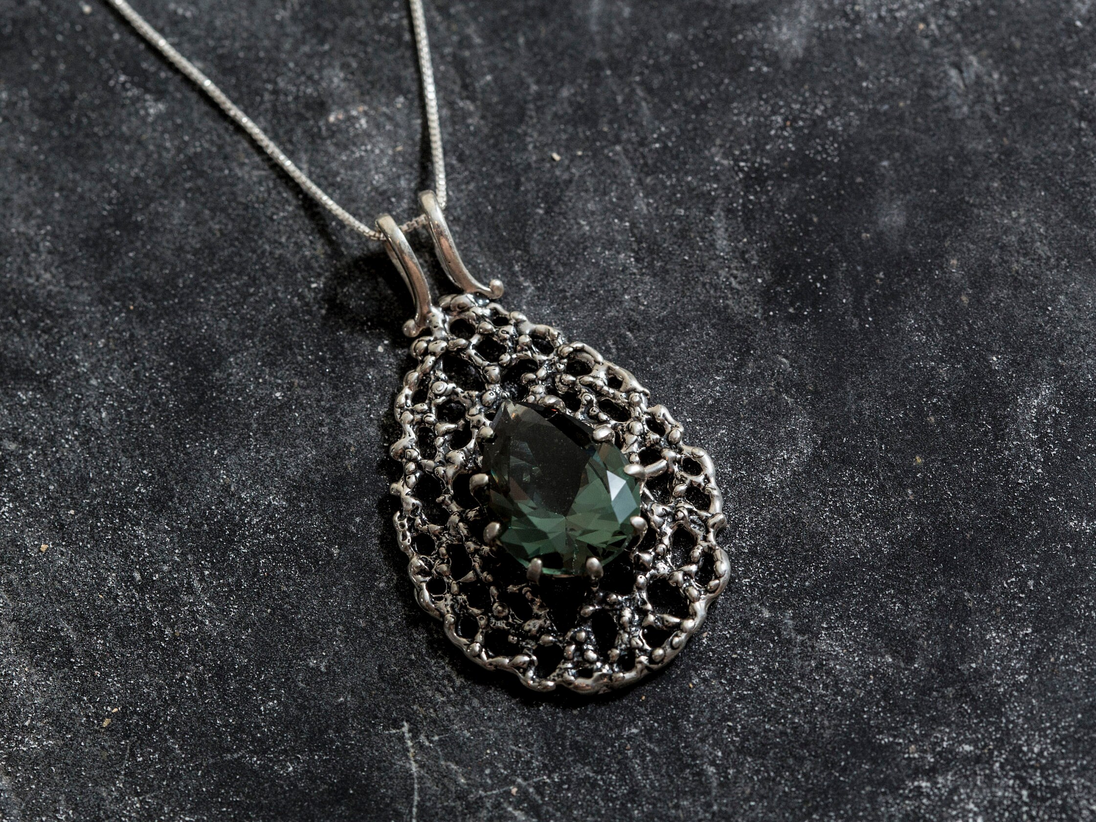 Green Diamond Pendant Created Diamond Green Stone Pendant Etsy