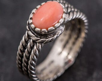 Coral Ring, Natural Coral, March Birthstone, Angel Skin Coral, Pink Coral, Vintage Rings, Pink Ring, Thick Silver Ring, Rare By Adina