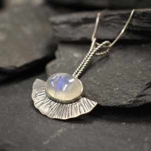 Moonstone Silver Necklace, Natural Moonstone, June Birthstone, Boho Necklace, Silver Moonstone Pendant, Statement Necklace, Rare By Adina